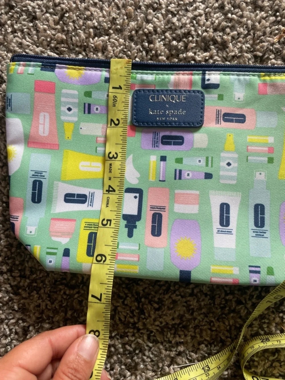 NWOT Kate Spade x Clinique Cosmetic Pouch in Lime Green with Navy & Pink Accent